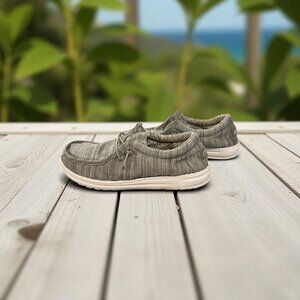 Hey Dude Youth Size 2 Wally Shoes Gray Stripe Lightweight Casual Slip-On